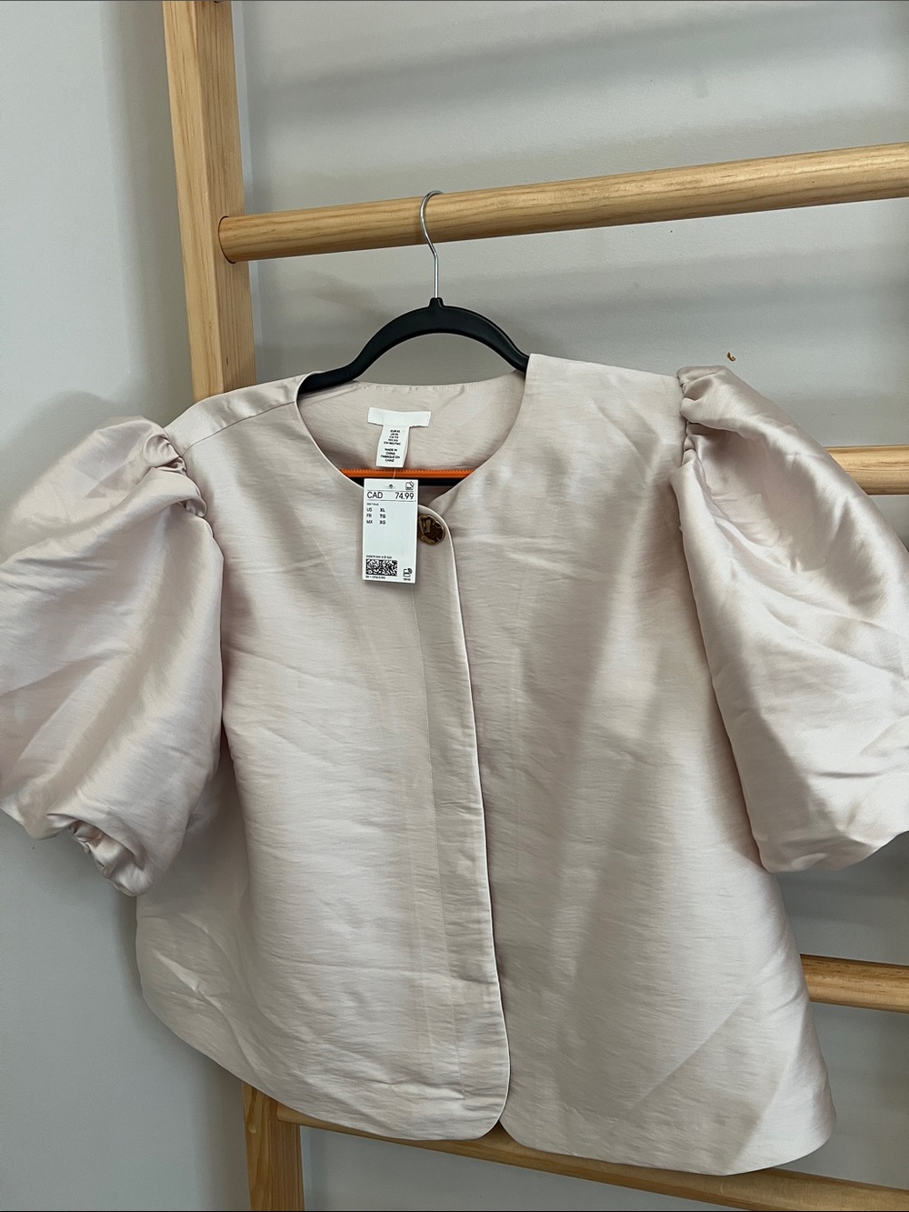 Women's Puff Sleeve Satin Jacket — Light Blush